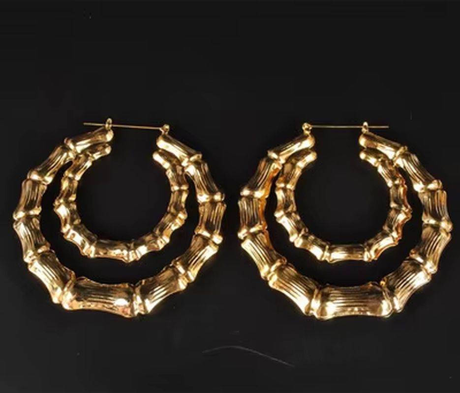 Punk Gold Sliver Color Bamboo Hoop Earrings for Women Geometric Big round Circle Bamboo Earings Bijoux Hip Hop Party Jewelry