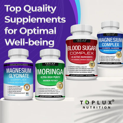 Premium  1000Mg Magnesium Glysinate 525Mg Blood Sugar Complex 940Mg Moringa Capsules 1200Mg Non-Gmo