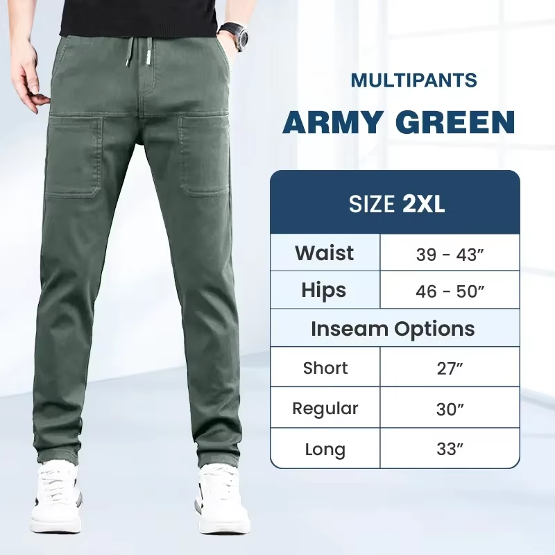 Multipants High Stretch Multi-Pocket Durable Cargo Pants Ice Silk Solid Color Waterproof High Elastic Men'S Casual Daily Wear