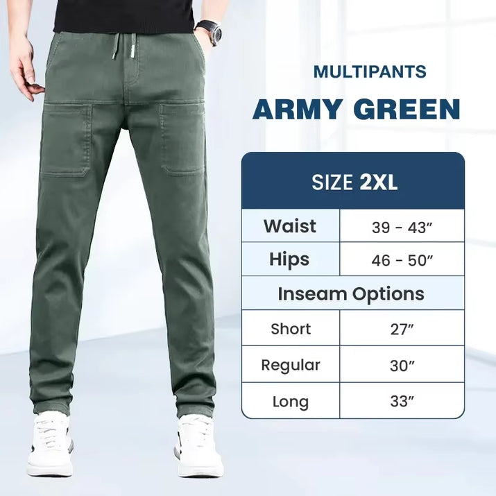 Multipants High Stretch Multi-Pocket Durable Cargo Pants Ice Silk Solid Color Waterproof High Elastic Men'S Casual Daily Wear
