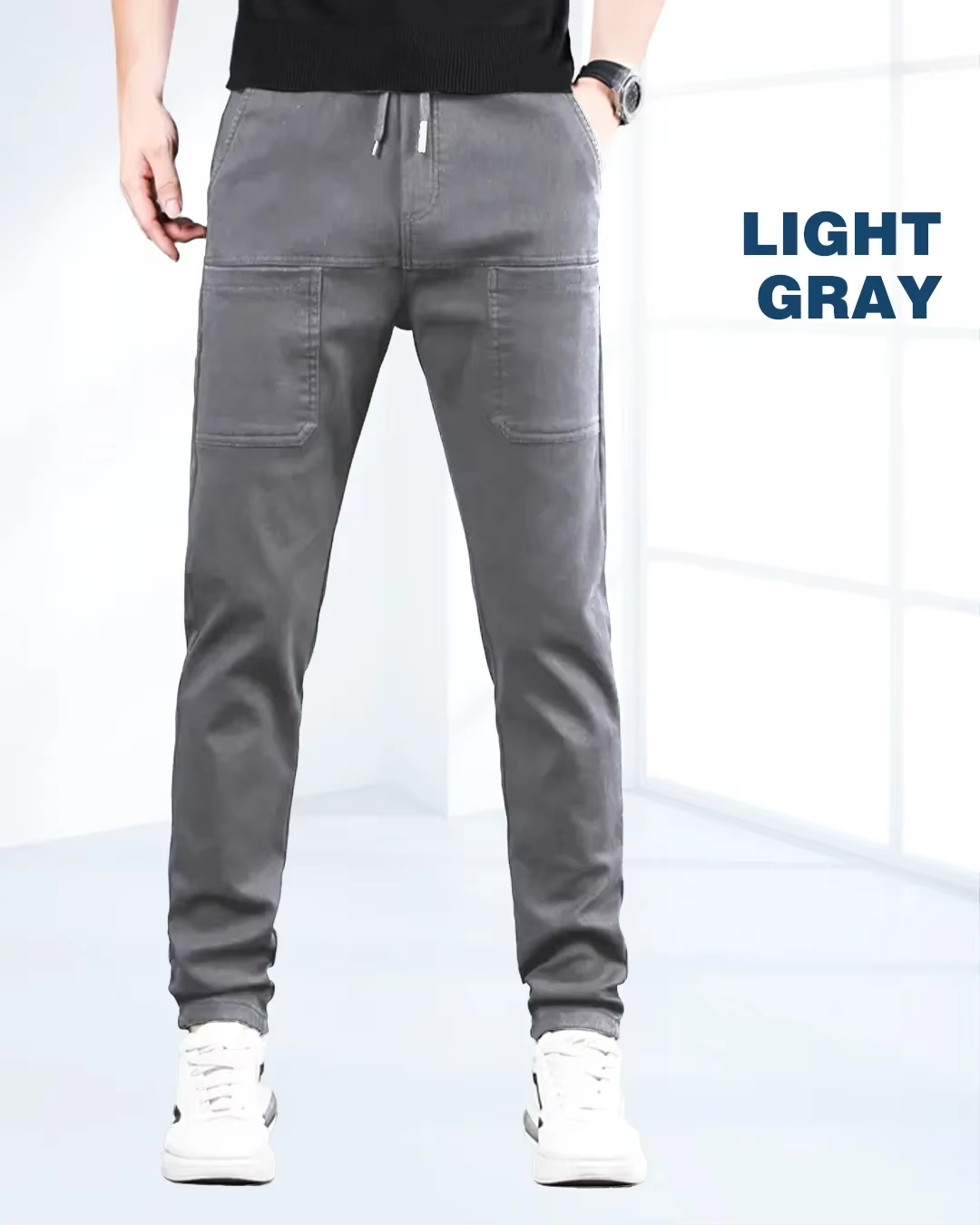 Multipants High Stretch Multi-Pocket Durable Cargo Pants Ice Silk Solid Color Waterproof High Elastic Men'S Casual Daily Wear